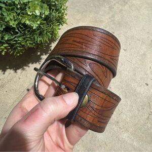 Vtg Tooled Leather Belt Brown Men Size 34 Western Boho Festival Rodeo Concert